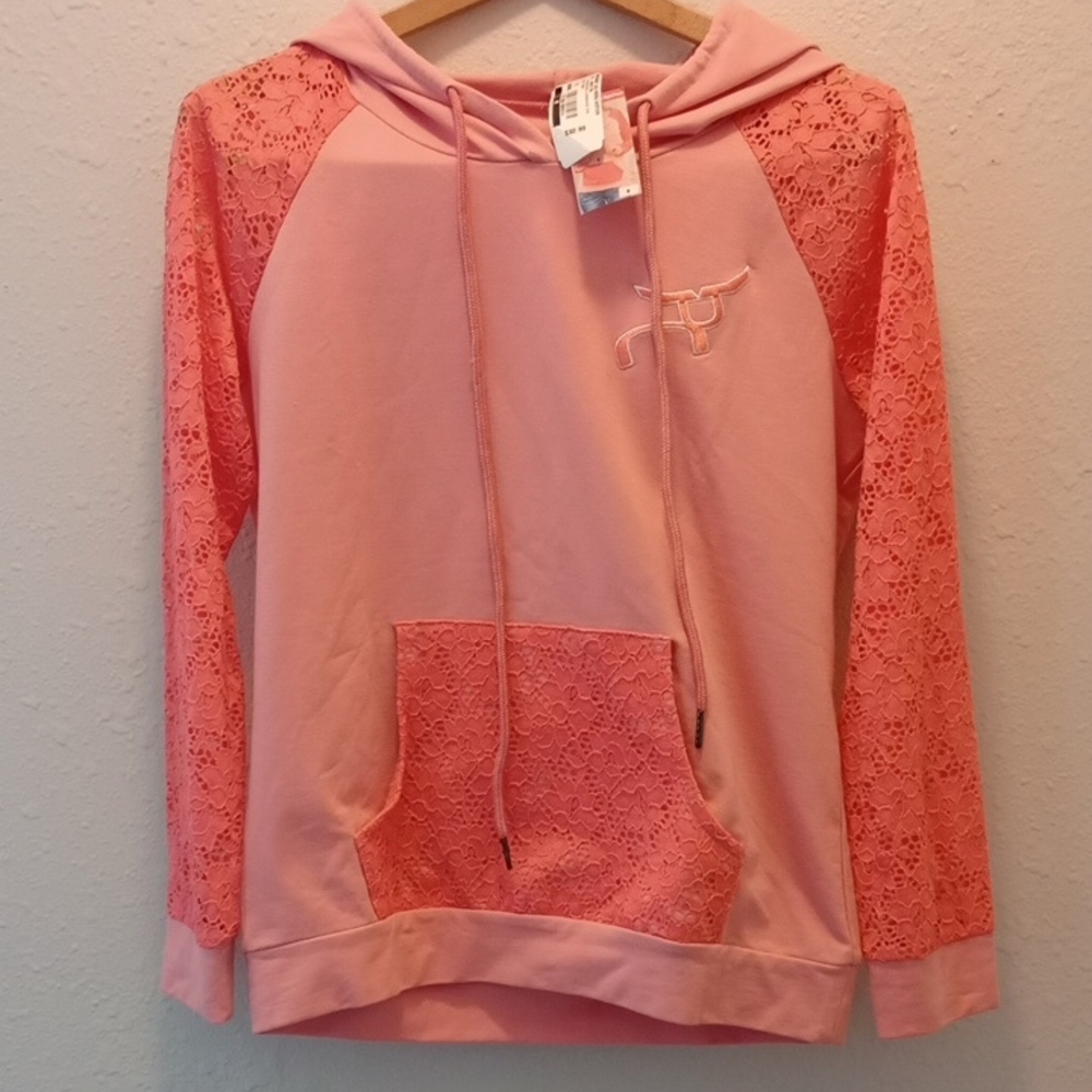 🌸Rope Smart Pink Lace Hoodie • Longhorn Logo • Western Boho Pullover